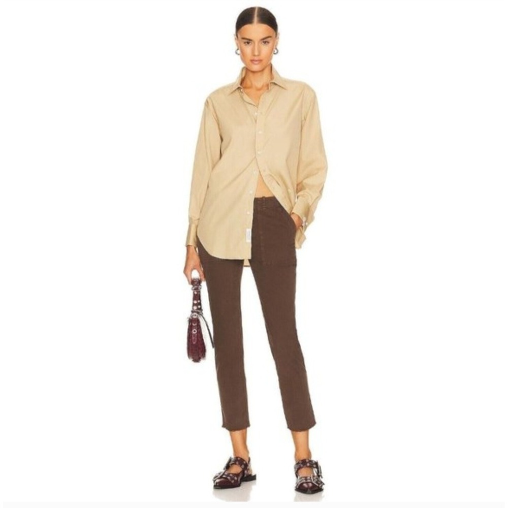 Nili Lotan Jenna Chocolate Brown City Raw Edge Cotton Straight leg Pants sz 2